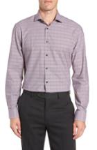 Men's Nordstrom Men's Shop Tech-smart Trim Fit Stretch Plaid Dress Shirt 32/33 - Burgundy