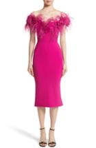Women's Marchesa Feather Trim Crepe Off The Shoulder Dress - Pink