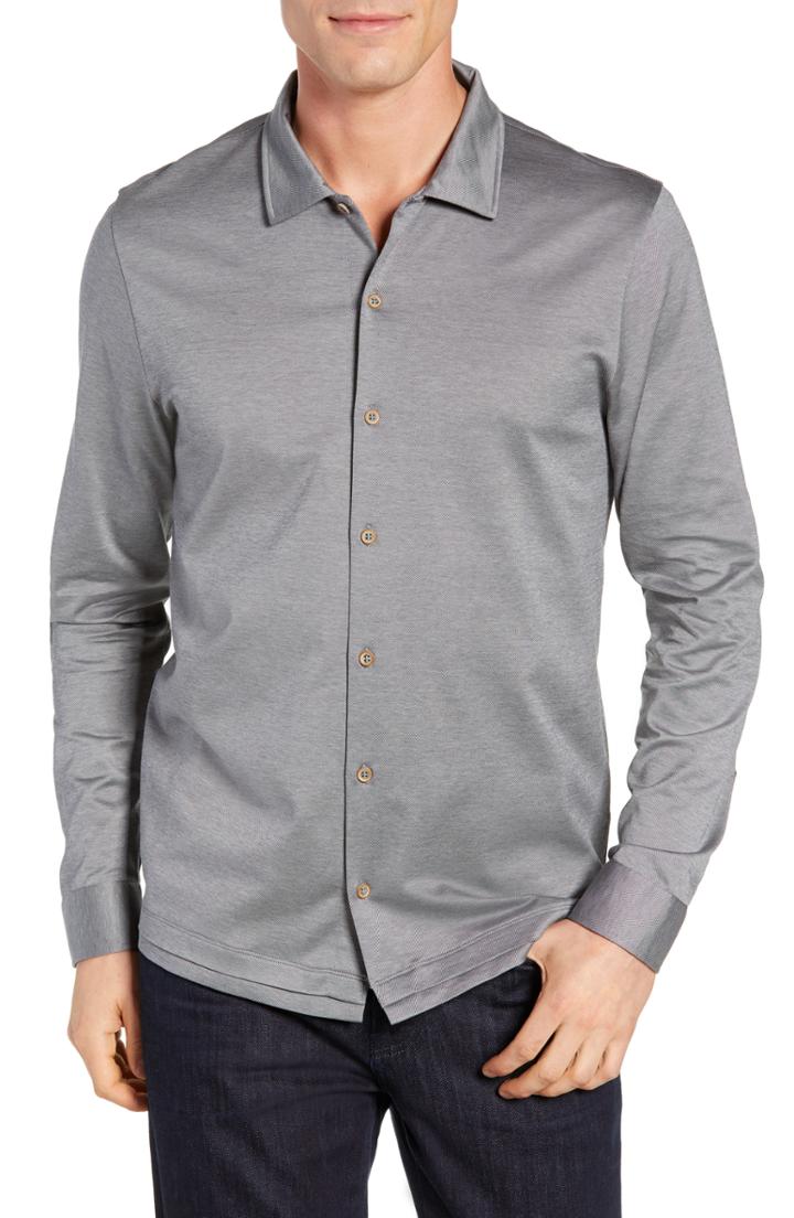 Men's David Donahue Regular Fit Pique Sport Shirt - Grey