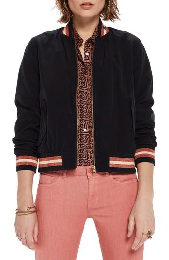 Women's Scotch & Soda Stripe Trim Bomber Jacket - Blue