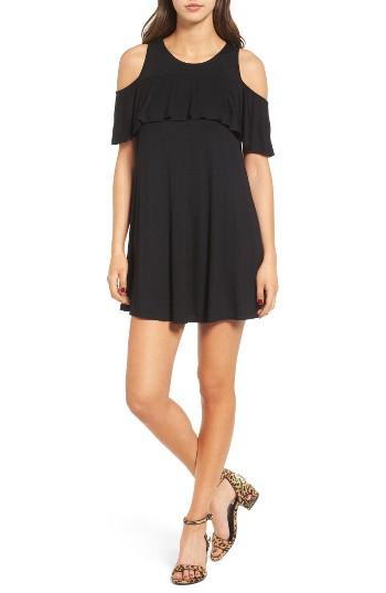 Women's Socialite Ruffle Cold Shoulder Dress - Black