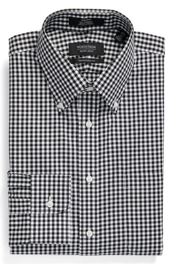Men's Nordstrom Men's Shop Traditional Fit Non-iron Gingham Dress Shirt - 34 - Black