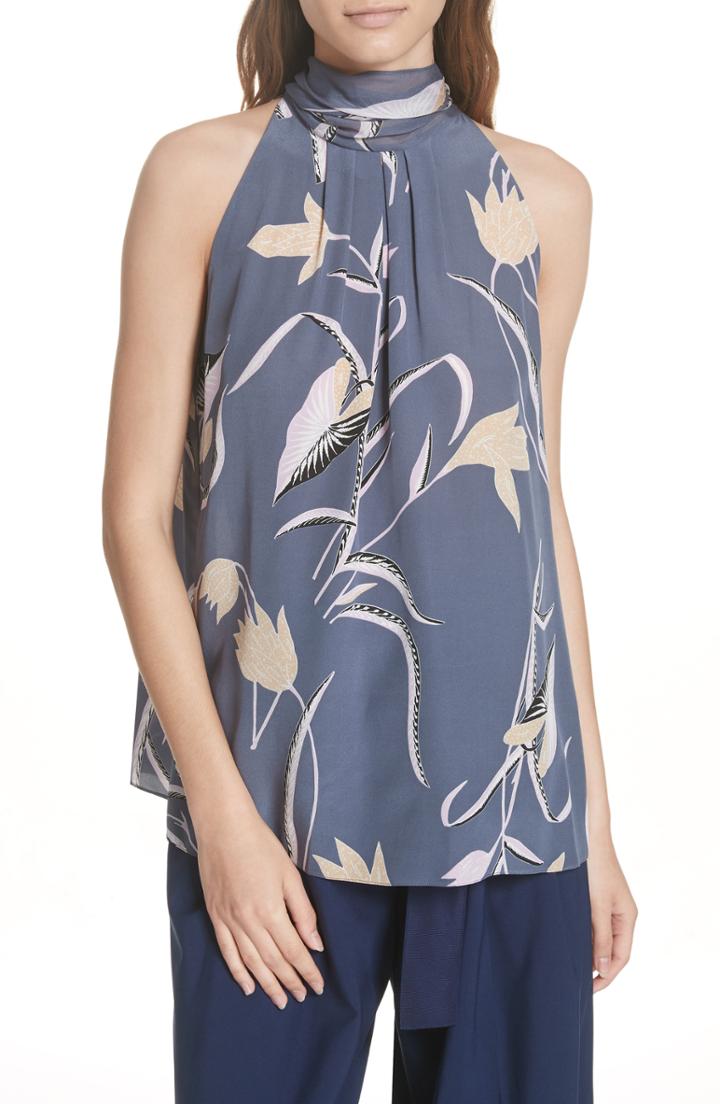 Women's Dvf Sleeveless High Neck Silk Blouse