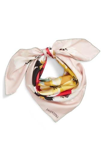 Women's Valentino Multiflower Silk Twill Square Scarf, Size - Pink