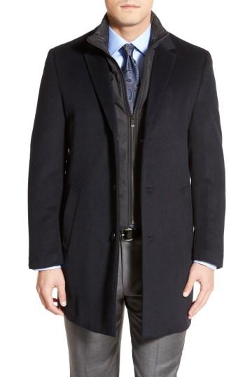 Men's Hart Schaffner Marx Kingman Modern Fit Wool Blend Coat With Removable Zipper Bib