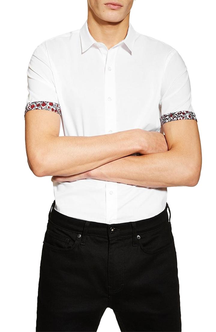 Men's Topman Classic Fit Floral Trim Shirt - White