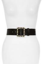 Women's Halogen Imitation Pearl Buckle Leather Belt /small - Black