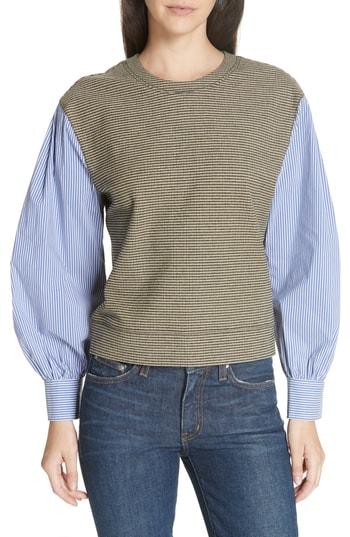 Women's Derek Lam 10 Crosby Stripe Sleeve Plaid Sweatshirt - Green