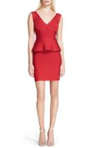 Women's Herve Leger Sleeveless V-neck Peplum Dress - Red