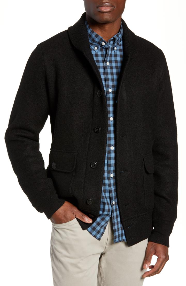 Men's J.crew Wallace & Barnes Felted Shawl Collar Merino Wool Cardigan - Black
