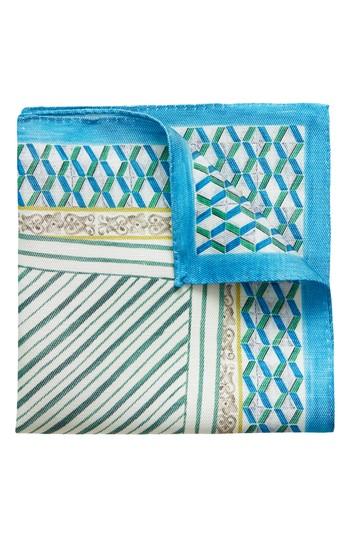 Men's Eton Geometric Silk Pocket Square, Size - Green