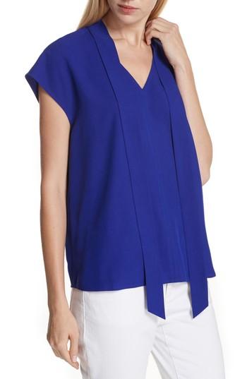 Women's Eileen Fisher Tie Neck Silk Top, Size - Blue