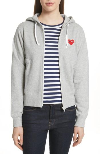 Women's Comme Des Garcons Play Zip Hoodie - Grey