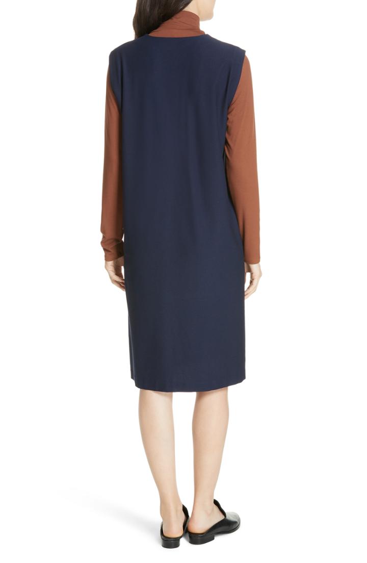 Women's Eileen Fisher Deep V-neck Knee Length Shift Dress
