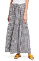 Women's Caslon Drawstring Ruffle Cotton Maxi Skirt - Black