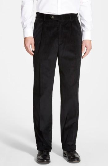Men's Berle Pleated Corduroy Trousers X 32 - Black
