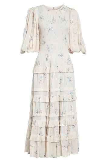 Women's Rebecca Taylor Metallic Faded Floral Midi Dress