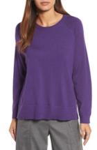 Petite Women's Eileen Fisher Side Slit Merino Wool Sweater, Size P - Purple