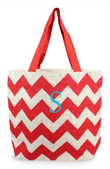 Cathy's Concepts Monogram Chevron Print Jute Tote -