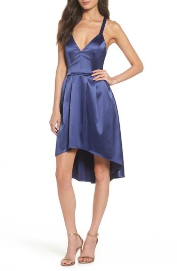 Women's Sequin Hearts Satin High/low Dress - Blue