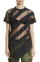 Women's Marques'almeida Devore Asymmetrical Sheer Stripe Tee - Black