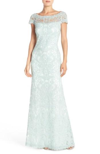 Petite Women's Tadashi Shoji Illusion Yoke Gown P - Green