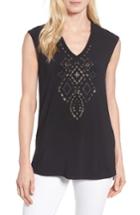 Women's Chaus Embellished A-line Tee - Black
