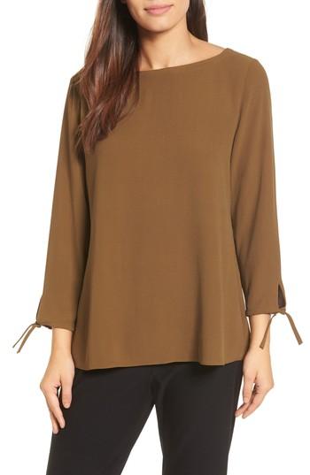 Women's Eileen Fisher Silk Tie Sleeve Blouse - Green