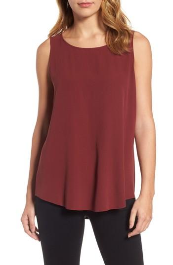 Petite Women's Eileen Fisher Ballet Neck Silk Tank, Size P - Burgundy