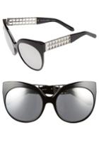 Women's Linda Farrow 59mm Cat Eye 18 Karat White Gold Trim Sunglasses - Black/ Platinum