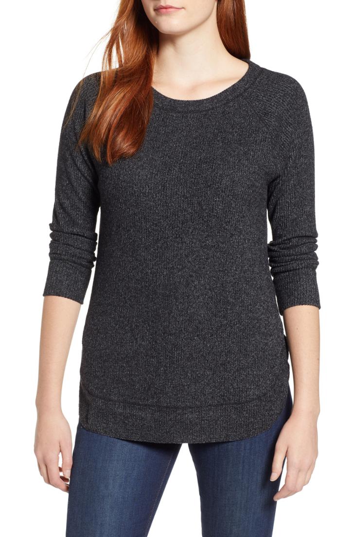 Women's Caslon Ribbed Knit Top, Size - Black