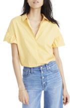 Women's Madewell Central Stripe Ruffle Sleeve Shirt, Size - Yellow