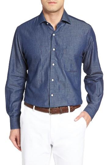 Men's Peter Millar Crown Cool Denim Sport Shirt