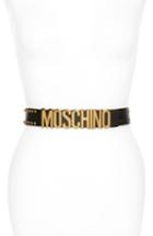 Women's Moschino Logo Plate Studded Leather Belt