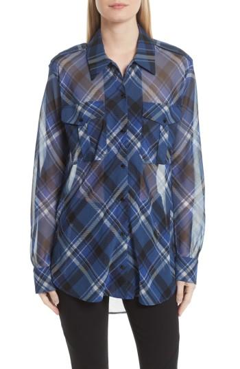 Women's Rag & Bone Mason Plaid Stretch Silk Shirt - Blue