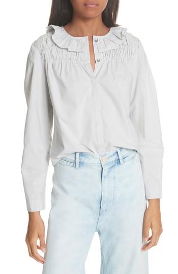 Women's La Vie Rebecca Taylor Ruffle Stripe Cotton Top - White