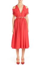 Women's Fendi Cold Shoulder Taffeta Midi Dress Us / 40 It - Red