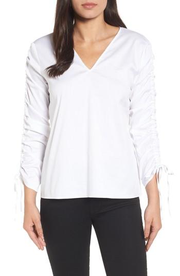 Women's Halogen Cinch Sleeve V-neck Top - White