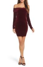 Women's Bardot Velvet Off The Shoulder Sheath Dress - Red