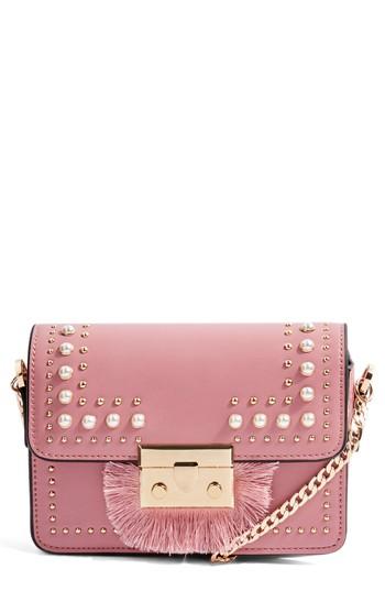 Topshop Rosie Imitation Pearl Fringe Crossbody Bag - Pink