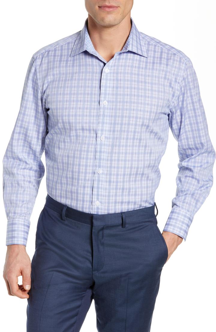 Men's English Laundry Regular Fit Plaid Dress Shirt - 34/35 - Blue
