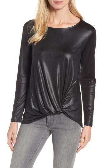 Women's Halogen Twist Front Metallic Tee, Size - Black