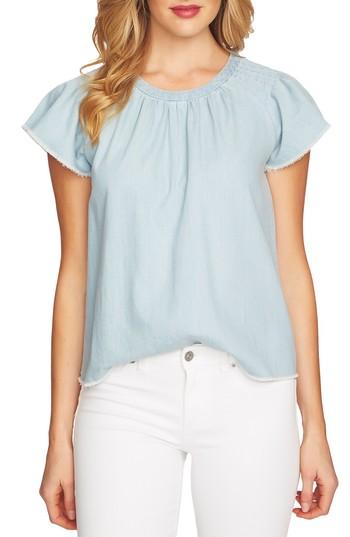 Women's Cece Flutter Sleeve Serged Edge Cotton Denim Blouse - Blue