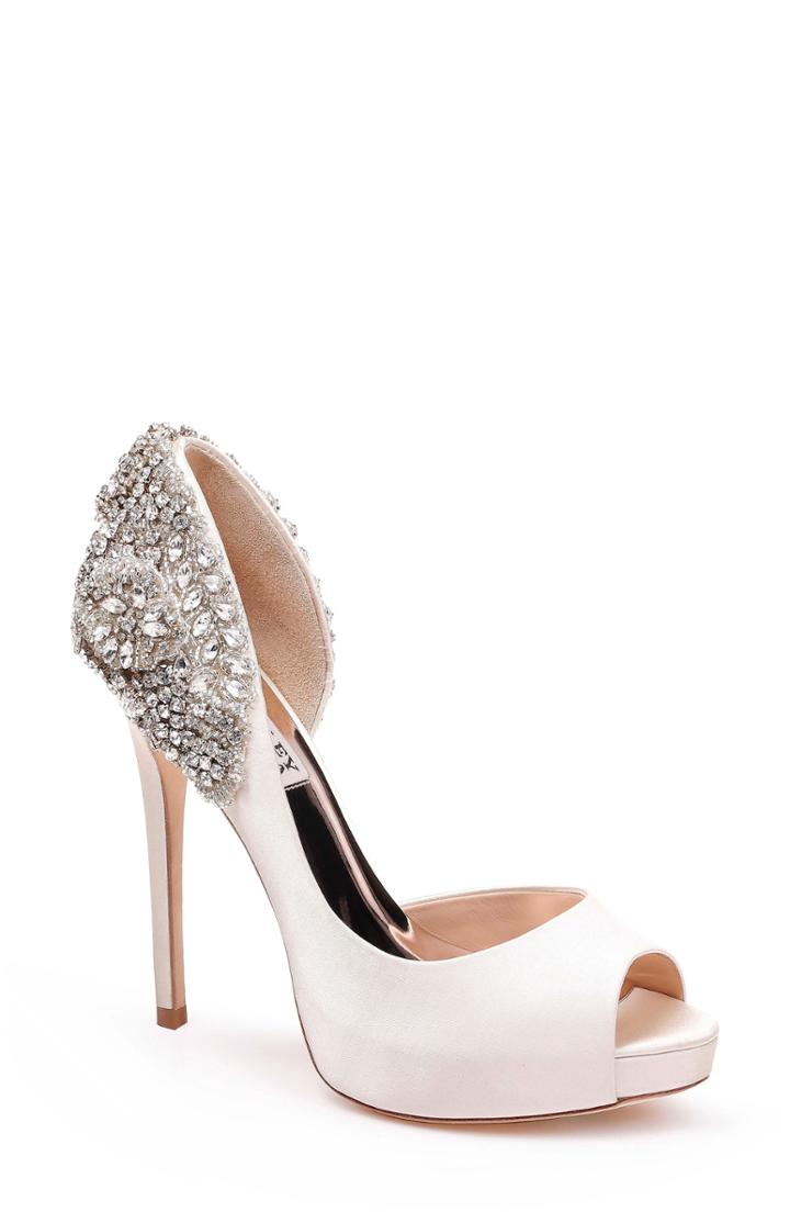 Women's Badgley Mischka Vicki Crystal Embellished Peep Toe Pump .5 M - Ivory