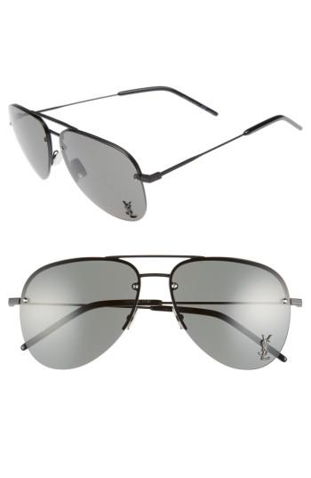 Women's Saint Laurent 59mm Aviator Sunglasses - Black/ Grey