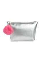 Yoki Bags Metallic Cosmetics Bag With Pom Charm, Size - Silver