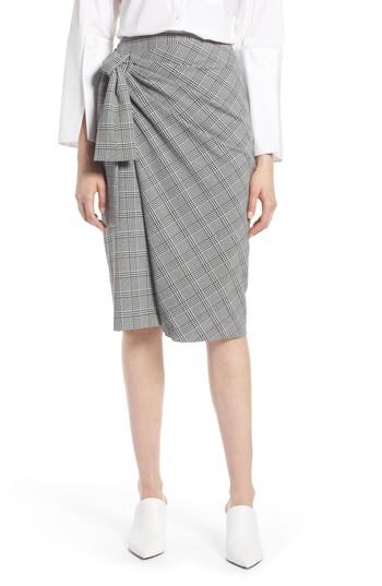 Women's Halogen Side Tie Plaid Pencil Skirt - Black