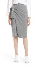 Women's Halogen Side Tie Plaid Pencil Skirt - Black