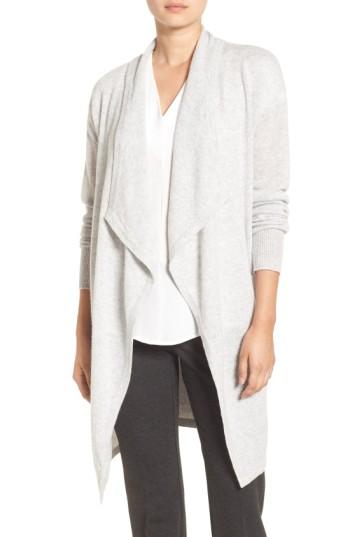 Women's Halogen Cashmere Long Drape Front Cardigan - Grey
