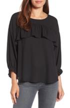 Women's Halogen Ruffle Front Blouse - Black